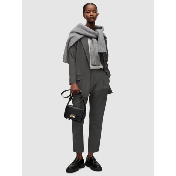 AllSaints Aleida Jersey Tri Blazer Jacket Coat Black Smoke Gray Grey Long Sleeve - Picture 1 of 16